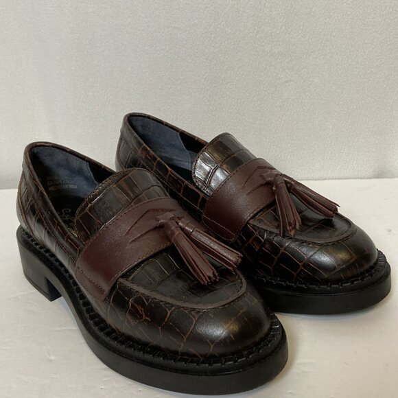 Seychelles Final Call Embossed Croc Leather Loafer w/ Tassel Womens Sz 8.5 Brown - Picture 1 of 14